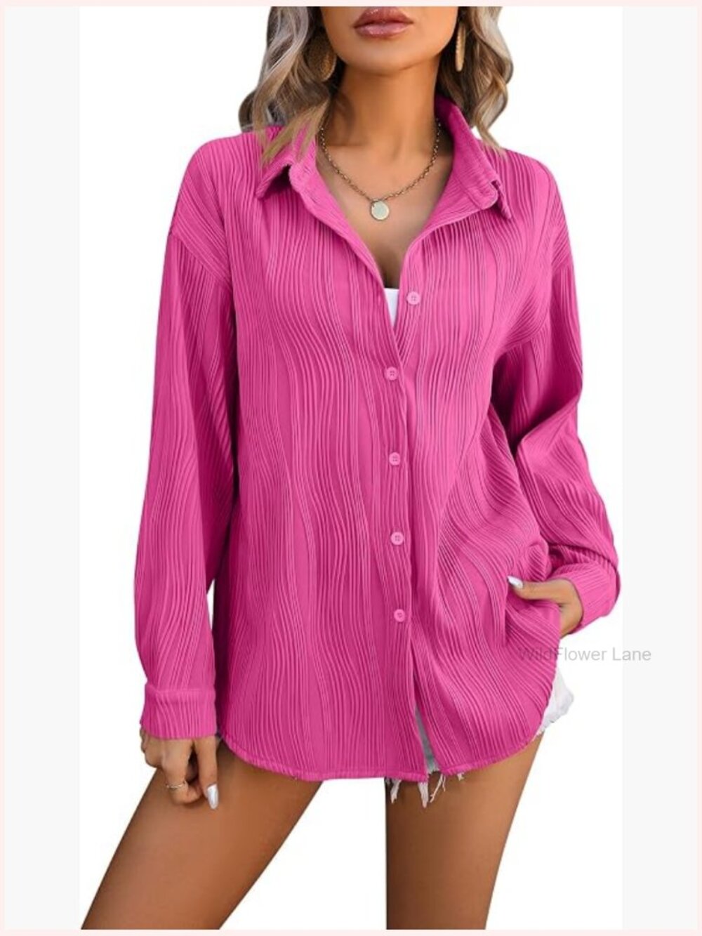 Textured Long Sleeve Button Down Blouse Business Casual Work Top